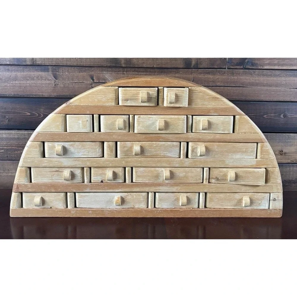 VTG Half Moon Apothecary Chest 19 Drawer Desktop Organizer Artisan Cabinet
